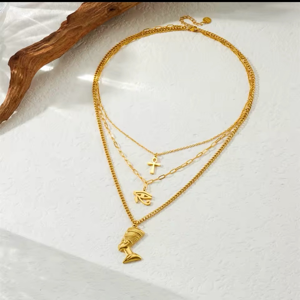 Egyptian Gold Layered Necklace Set Stainless Steel - Picture 5 of 6
